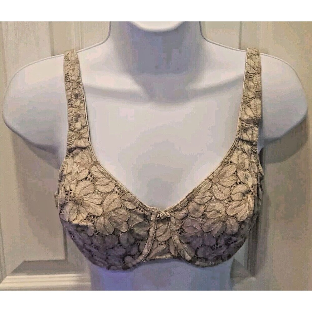 Oscar De La Renta 36C Nylon Lace Underwire VTG Bra TAN NUDE 80s 90s Style 1630